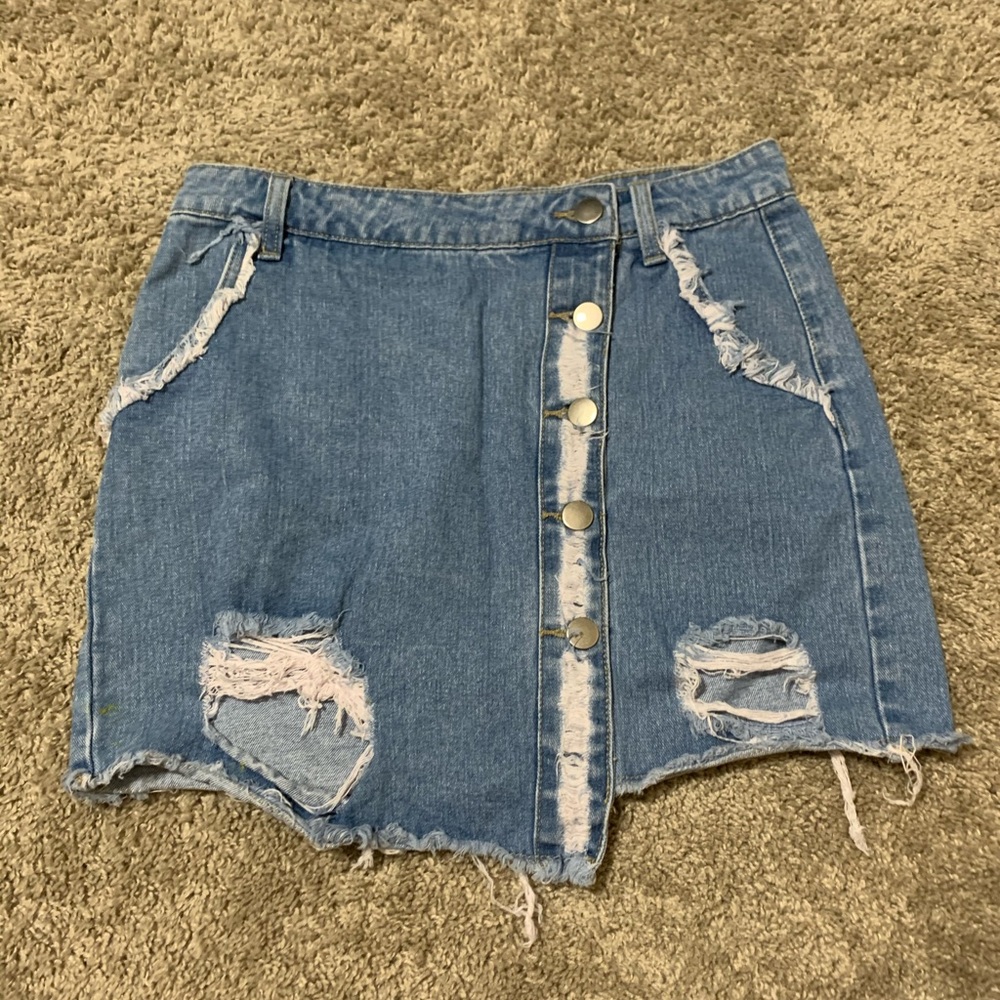 Fringe detail denim mini skirt